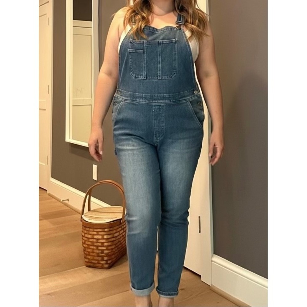 FRAME Denim Jumpsuit Overalls Medium Wash Blue Gold Hardware Size XL